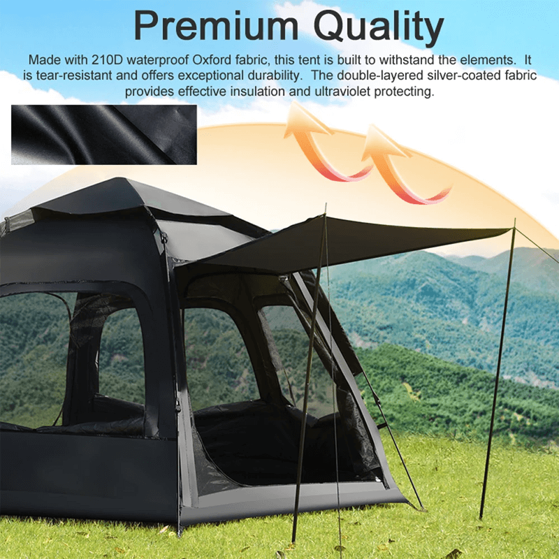 RAPIDSHELTER - Quick Setup Tent PU 3000mm for 5-7 People, Automatic Portable Camping Tent with Rainproof & UV Protection